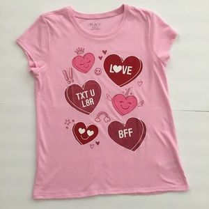 Children’s Place Girls Shirt Pink Candy Hearts Size XL 14